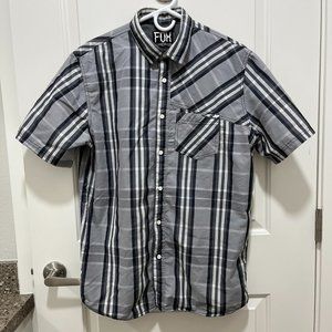 MENS FOX DENTON SHORT SLEEVE BUTTON UP SHIRT BLACK GREY WHITE LARGE